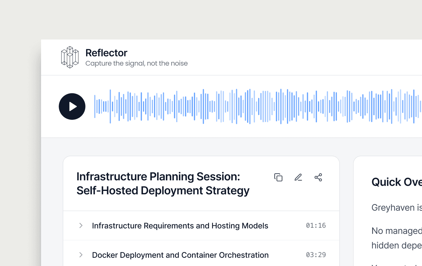 Reflector: Infrastructure for Meetings, by Greyhaven