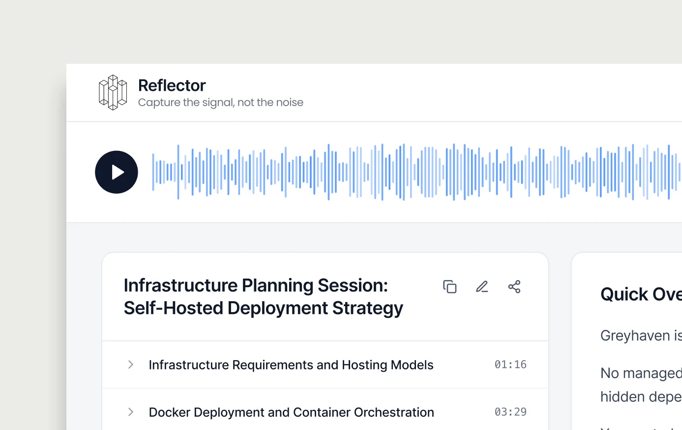 Reflector: Infrastructure for Meetings, by Greyhaven